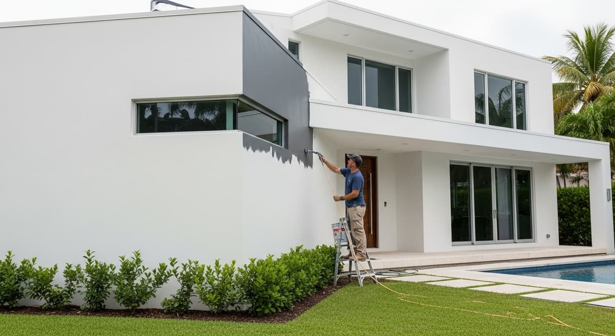 Waterproofing solution being applied to a Miami building